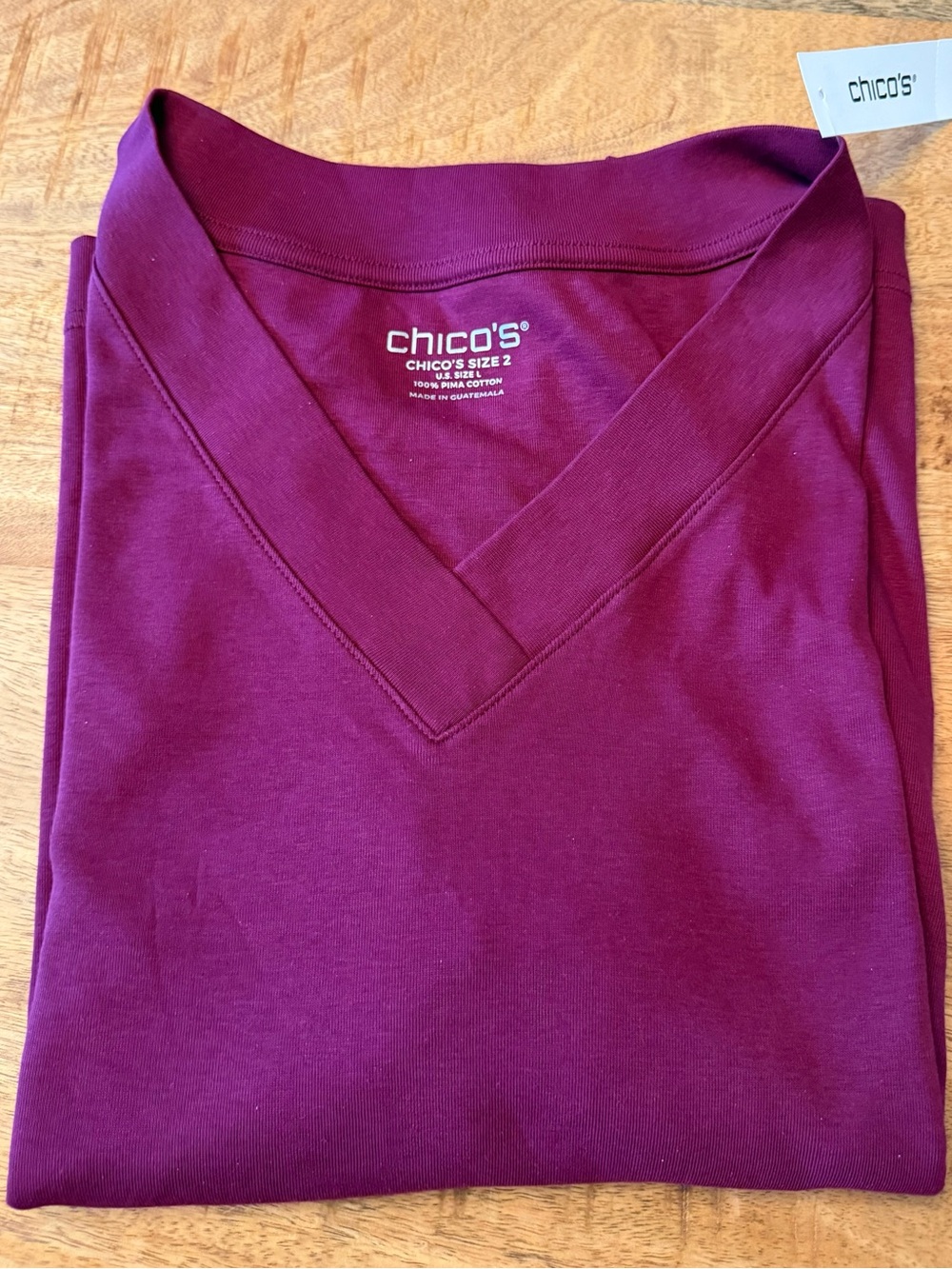 Chico's woman’s V-Neck Shirt in Berry